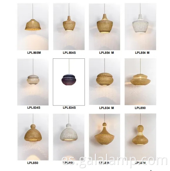 Araña colgante de bambú de ratán grande con lámpara de sombra de mimbre decorativa